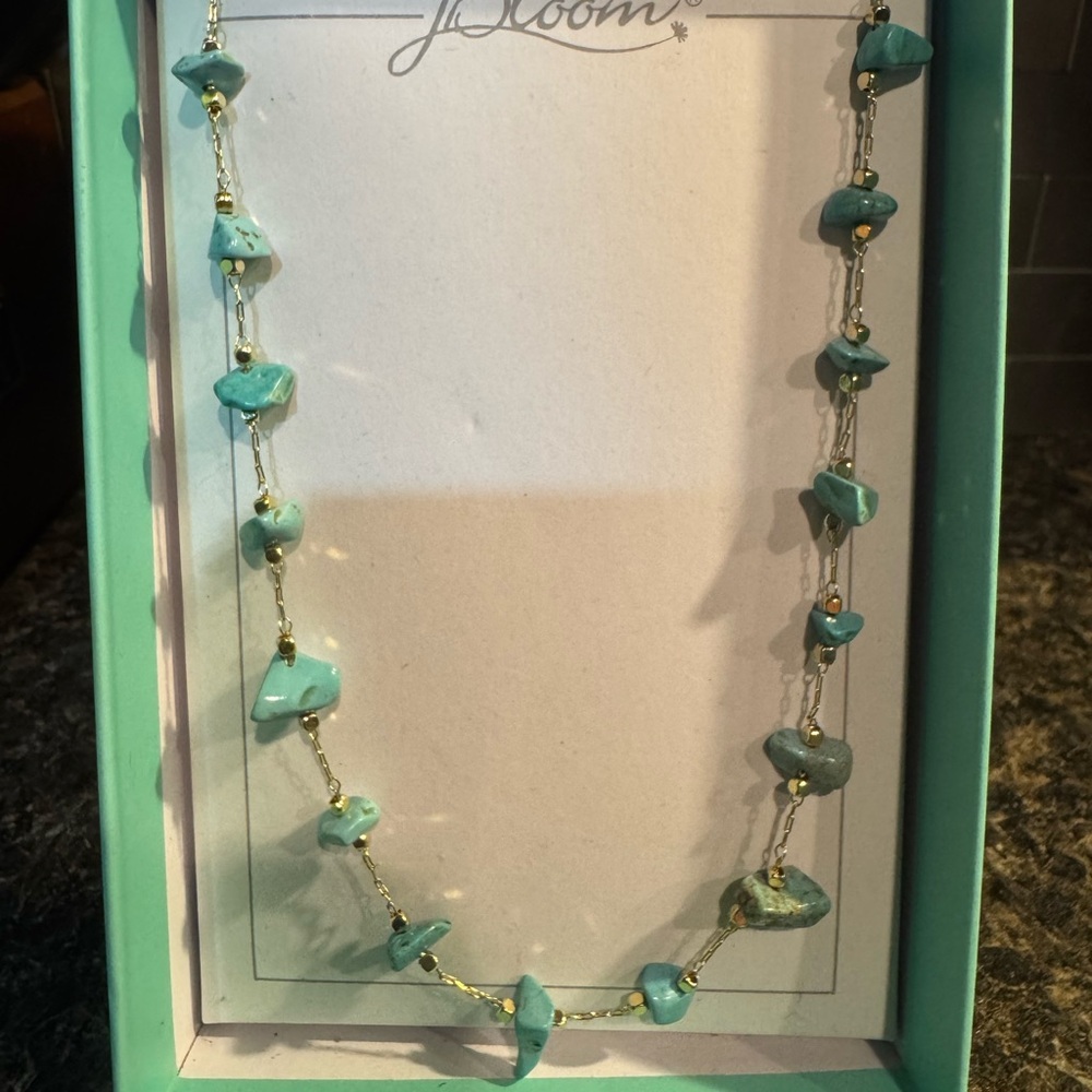 JBlue and Gold Necklace with Organic Stones